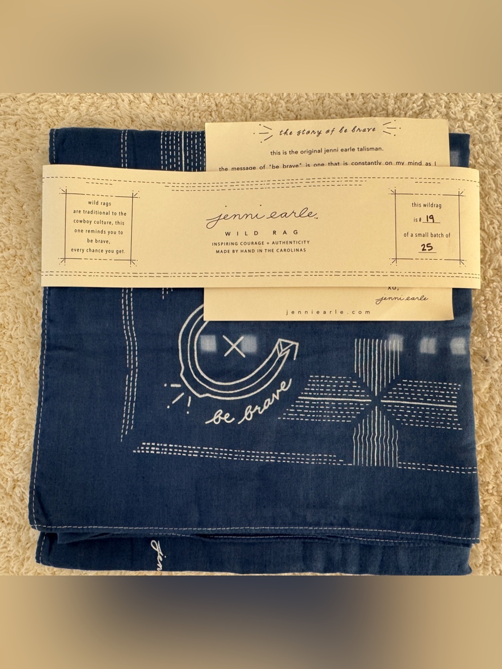 Jenni Earle Be Brave Wild Rag Indigo 36x36 Limited Edition #19/25